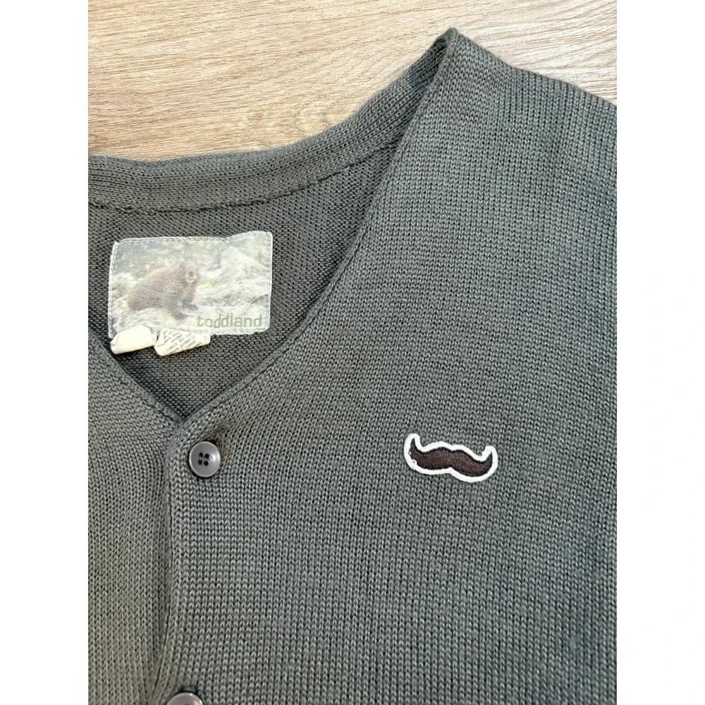 Toddland Mustache Cardigan Sweater Mens Size‎ M Green Eclectic Grandpa